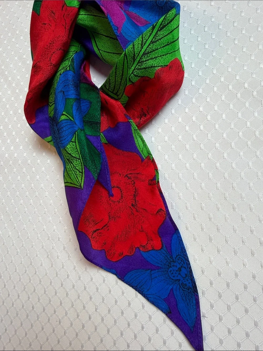 Liz Claiborne vintage 100% silk Bold Floral scarf in Purple, Green & Red